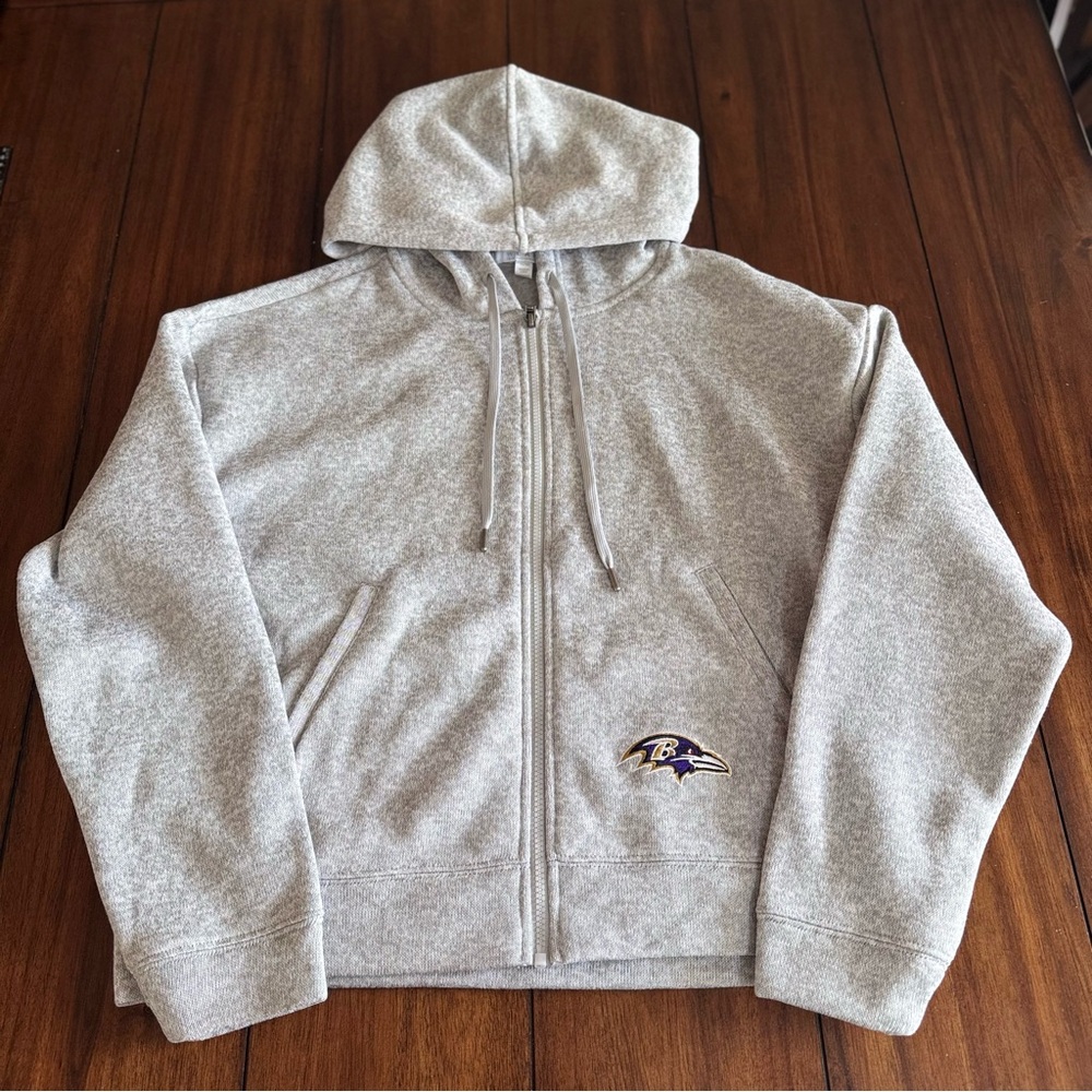 WEAR by Erin Andrews Women’s Baltimore Ravens Full-Zip Hoodie Heather Grey Sz XL